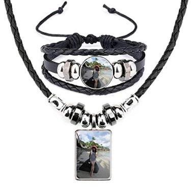 Imagem de Conjunto de joias de pulseira de couro para meninas Ellie Yao Beach Coconut Tree