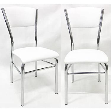 Imagem de Kit 2 Cadeiras de COZINHA com reforço cromada assento e encosto branco - Poltronas do Sul