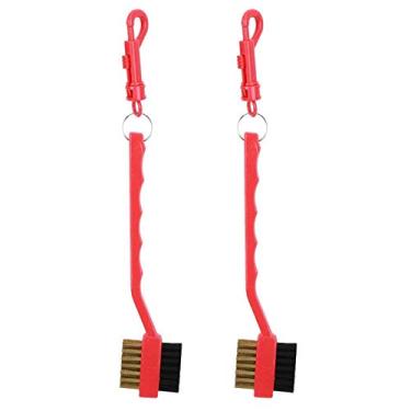 Imagem de LZKW Escova de limpeza portátil, cerdas de dois lados, limpador de taco de golfe de plástico, tamanho pequeno, vários usos para golfe (vermelho)