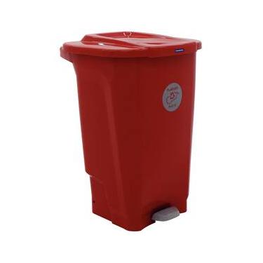 Imagem de Lixeira para Coleta Seletiva com Pedal Tramontina T-Force em Polipropileno Vermelho - 100 L