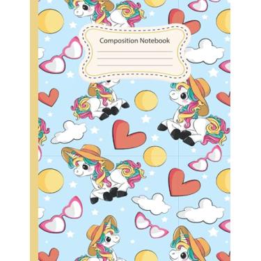 Imagem de Caderno de composição: Cadernos de composição decorativa Caderno de composição média de unicórnio Papel pautado largo Diário bonito com linhas para crianças e adolescentes 120 páginas 7,5 x 9,75