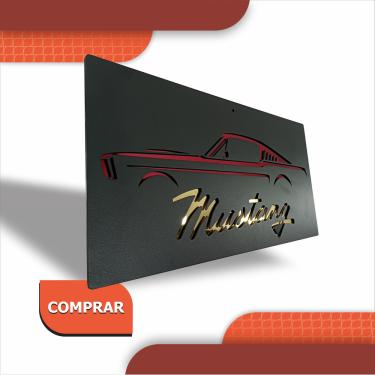 Imagem de Quadro Mustang 45x23  Cm Preto / Vermelho Esp / Dourado