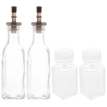 Imagem de Porta Azeite e Vinagre Saleiro Pimenteiro Kit 4 Potes para Temperos Condimentos Vidro Lyor