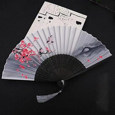 Imagem de Leque dobrável estilo vintage ventilador dobrável de seda padrão japonês chinês arte artesanato presente decoração de casa ornamentos ventilador de mão dança acessórios decorativos feitos à mão (cor: 28)