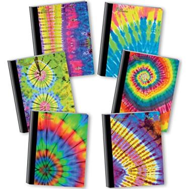 Imagem de NEW GENERATION - Tie Dye – Cadernos de composição, 6 pacotes de cadernos – Diários, 80 folhas/160 páginas de papel branco pautado de largura capas laminadas duráveis com designs bonitos e atraentes sortidos