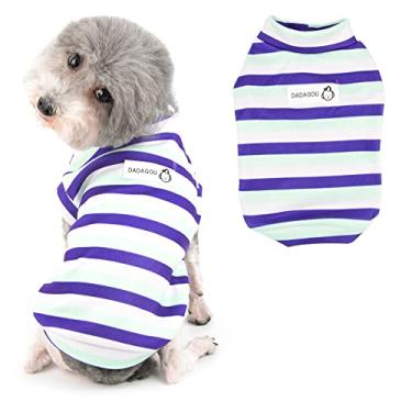 Imagem de Ranphy Camiseta listrada colorida para cães pequenos colete primavera outono respirável sem mangas filhote de cachorro gato roupas para meninos meninas leve macio moda vestuário roxo XGG