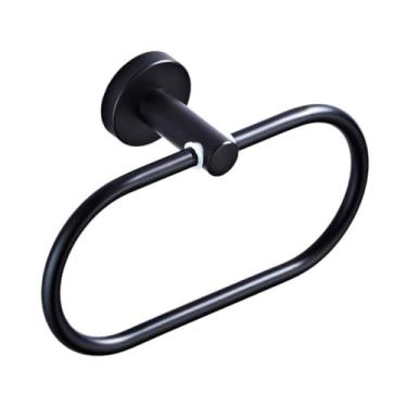 Imagem de Acessório de banho preto fosco, rack de barra de toalha de latão com cabide, suporte de rolo de papel higiênico, gancho de robe, secador de cabelo, hardware de banheiro, anel de toalha oval
