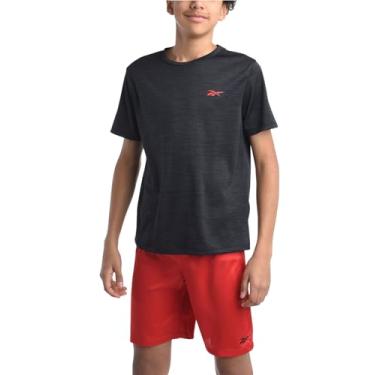 Imagem de Reebok Conjunto de shorts ativos para meninos - camiseta de desempenho de 2 peças e shorts de ginástica de basquete (8-12), Preto/vermelho, 10