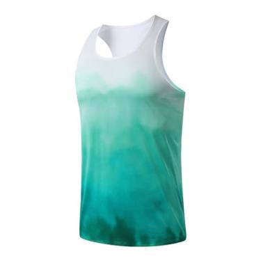Imagem de Camiseta de compressão masculina Active Vest Body Shaper Workout Cor gradiente Muscular Fitness Regata, Verde, XG