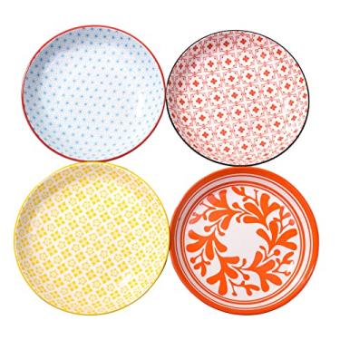 Imagem de Conjunto de 4 pratos de jantar, pratos de cerâmica japonesa de 17 cm para pratos de sobremesa, ovo frito, lanche, asa de frango