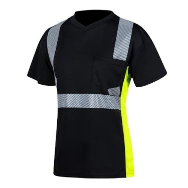 Imagem de Camisetas femininas de segurança de alta visibilidade reflexiva classe 3 ANSI Hi Vis Trabalho de construção manga longa curta, Manga curta preta, 3G