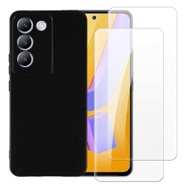 Imagem de Shantime Capa compatível com Vivo V40 SE 5G + [2 unidades] película protetora de tela de vidro temperado - silicone TPU flexível macio para Vivo V30 Lite 4G (17 cm) (preto)