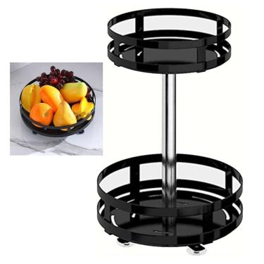 Imagem de Fruteira Cesto Organizador 2 Andares Giratorio Porta Condimento Vinho Preteleira Cozinha Banheiro Mesa Bancada Multiuso