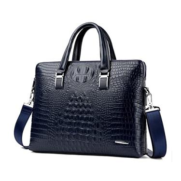 Imagem de ANNI RIEL Bolsa masculina de couro com estampa de crocodilo, bolsa mensageiro, bolsa de couro, maleta, escritório, trabalho, Azul