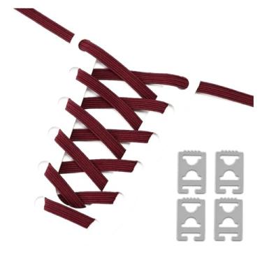 Imagem de Elastic No Tie Shoe Laces Anchors Flat Shoelace Lock Clip for Adults and Kids Tieless Shoelaces for Sneakers(Wine red)