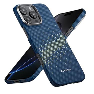 Imagem de pitaka Capa para iPhone 16 Pro compatível com MagSafe, capa fina e leve para iPhone 16 Pro com uma sensação sem capa, fibra de aramida 1500D tecida [capa de tecido tátil - Galáxia Via Láctea]