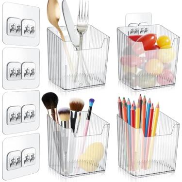 Imagem de Organizador de parede de acrílico, lixeiras de armazenamento de porta de armazenamento adesivo, equipamento de armazenamento transparentes, cesto organizador empilhável para cozinha, (Pacote de 4)