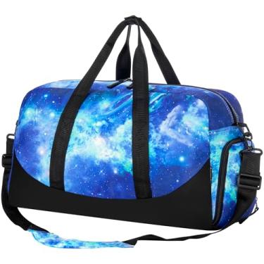 Imagem de Choco Mocha Bolsa de viagem infantil para meninos – Bolsas noturnas para viagem, academia, festa do pijama, meninos de 9 a 12 anos, 6 a 8 anos, azul-galáxia