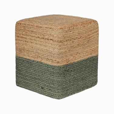 Imagem de · REDEARTH · Cubo Pufe banqueta para pés otomano - pufe trançado de juta pufe poof apoio para os pés sentado para a sala de estar, quarto, berçário, pátio, lounge e outros quartos (36,8 cm x 36,8 cm x 40,6 cm; verde-oliva natural)