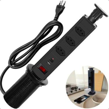 Imagem de Torre 3 Tomada 20a Bancada Retrátil Embutir Usb e Tipo-c - B-Max, Pret