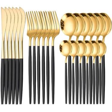 Imagem de jogo de talheres faqueiro aparelho de jantar 24 peças inox itens mesa 