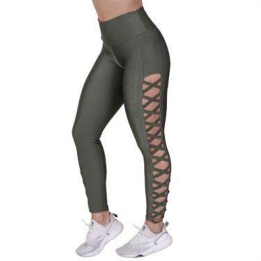 Imagem de Legging Fitness Femininas Tiras Lateral Cós Alto Cirrê Liso Orbis - Or