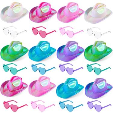 Imagem de 24 Pcs Cowboy Hats Holographic Space Cowgirl Hat with Rimless Heart Sunglasses Fun Party Hats Goggles for Women Men Party(Multicolor,24 Pcs)