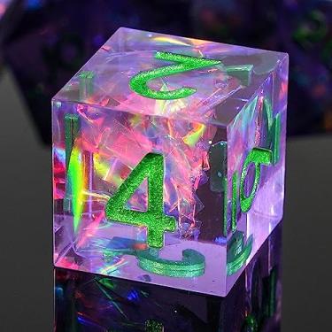 Imagem de DND Dice Set Sharp Edge Dice Set 7 Piece DND polyhedral Dice Numbers with Gold Leaf Exquisite Tin Box Packaging,Ideal for Dungeons & Dragons RPG and Board Games(Purple Green)