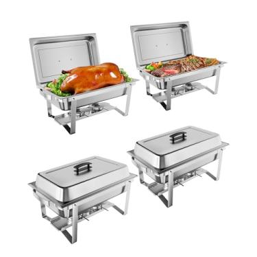 Imagem de Conjunto de buffet de pratos por atrito de 8 litros de aço inoxidável para aquecedor de alimentos conjunto completo com panela de água, suporte de combustível por atrito para festa