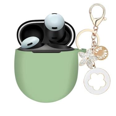 Imagem de Capa compatível com Google Pixel Buds Pro 2, capa protetora de silicone macio Ziseyoru para fones de ouvido Google Pixel Buds Pro 2/Buds Pro com acessórios, chaveiro brilhante para mulheres e meninas