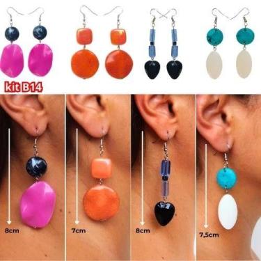 Imagem de 8 unidades de brincos Kit  com 4 pares de brincos feminino em diversos