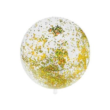 Imagem de Balão Bubble Transparente com Confete Hexagonal - Dourado - 18" 45cm  