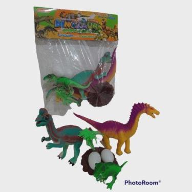 Imagem de Kit 3 Dinossauros Coloridos + Ovos . - fun game