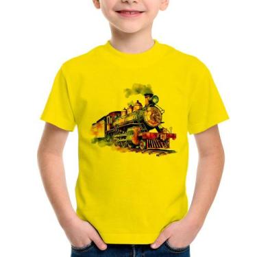 Imagem de Camiseta Infantil Trem Watercolor - Foca na Moda, Amarelo, 6