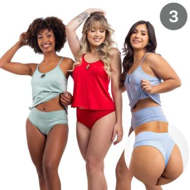Imagem de Kit 3 Calcinhas Feminina Cintura Alta Fio Dental Não Marca - Viére, GG