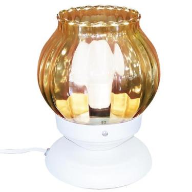 Imagem de Abajur Sensitive Branco Vidro Bola Americana Canelada Ambar - CM GLASS