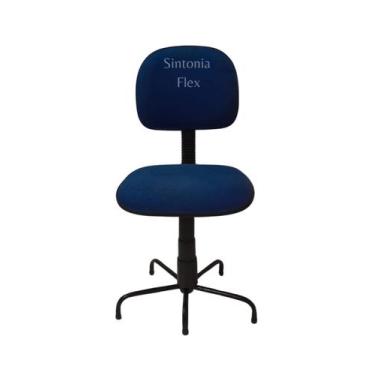 Imagem de Cadeira secretaria  pra costureira  com pé da base menor tecido azul -
