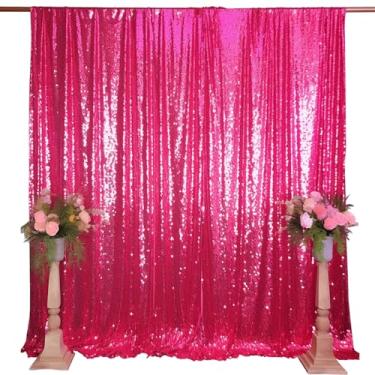 Imagem de TCBESTO Cortina de fundo de lantejoulas rosa choque 3,5 m x 3,5 m, 1 painel fúcsia brilhante, cortina de fundo de metal com glitter para casamentos, chás e festas de aniversário