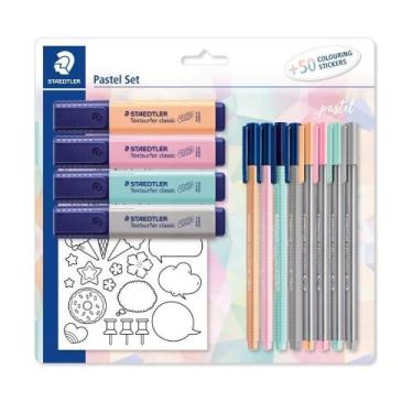 Imagem de Conjunto Staedtler Canetas Triplus e Marcadores Pastel 12pçs