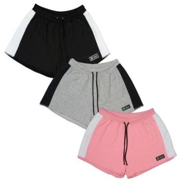 Imagem de Kit 3 Shorts Moletom Feminino Esportivo Sem Bolso Básico Treino Academ