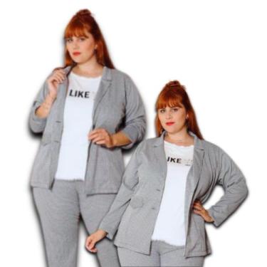 Imagem de Blazer Casaquinho Max Alfaiataria Feminino Jacquard Plus Size - Amoplu