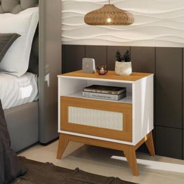 Imagem de Mesa de Cabeceira 1 Gaveta City EDN Móveis, Off White/Cedro