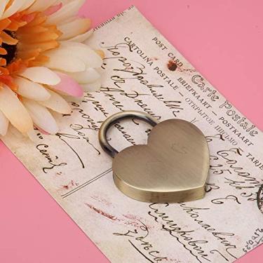 Imagem de Cadeado Vintage de Metal Com Trava de Coração, Suprimentos para Artesanato, Chave 45x59mm para Caixa de Joias, Diário (Bronze)