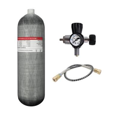 Imagem de TUXING Tanque de ar HPA, paintball de fibra de carbono 4500psi, tanque de ar de fibra de carbono de 4,7 L com válvula reguladora de enchimento PCP para tanque de mergulho de rifle de ar Pcp (garrafa