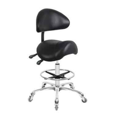 Imagem de Nazalus Cadeira de selim com apoio para os pés, resistente (158 kg), cadeira giratória hidráulica ajustável para salão de beleza, spa, massagem odontológica, uso em escritório doméstico (preto)