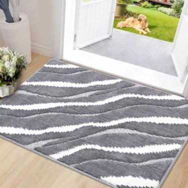 Imagem de GlowSol Tapete de área pequeno 2x3 Boho Tapete de entrada moderno abstrato tapete de pelo alto-baixo tapete antiderrapante para entrada da sala de estar, cinza escuro/branco