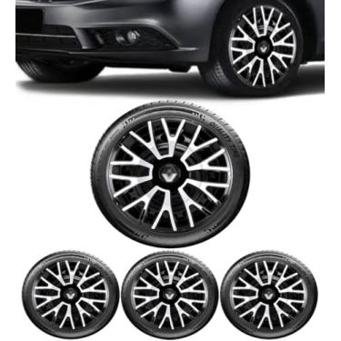 Imagem de Jogo 4 Calotas Esportiva Triton Preto/Prata Aro 14 RLT Sandero Logan Clio Megane Fluence Symbol