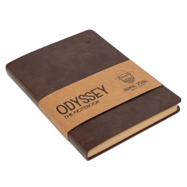 Imagem de Primal Scribe Caderno Odyssey – Páginas forradas, papel kraft grosso 100 g/m2, tamanho A5, couro marrom para homens