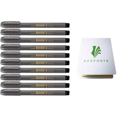 Imagem de ACEPORTE Zebra Fude Sign Brush Pen Fine (WF1), caneta de caligrafia para desenhos artísticos, ilustração de mangá, tinta preta resistente à água, pacote com 10 e notas adesivas originais