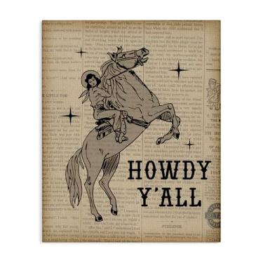 Imagem de Stupell Industries Howdy Y'all Design de arte de parede em tela de jornal vintage por Daniela Santiago, 61 x 76 cm
